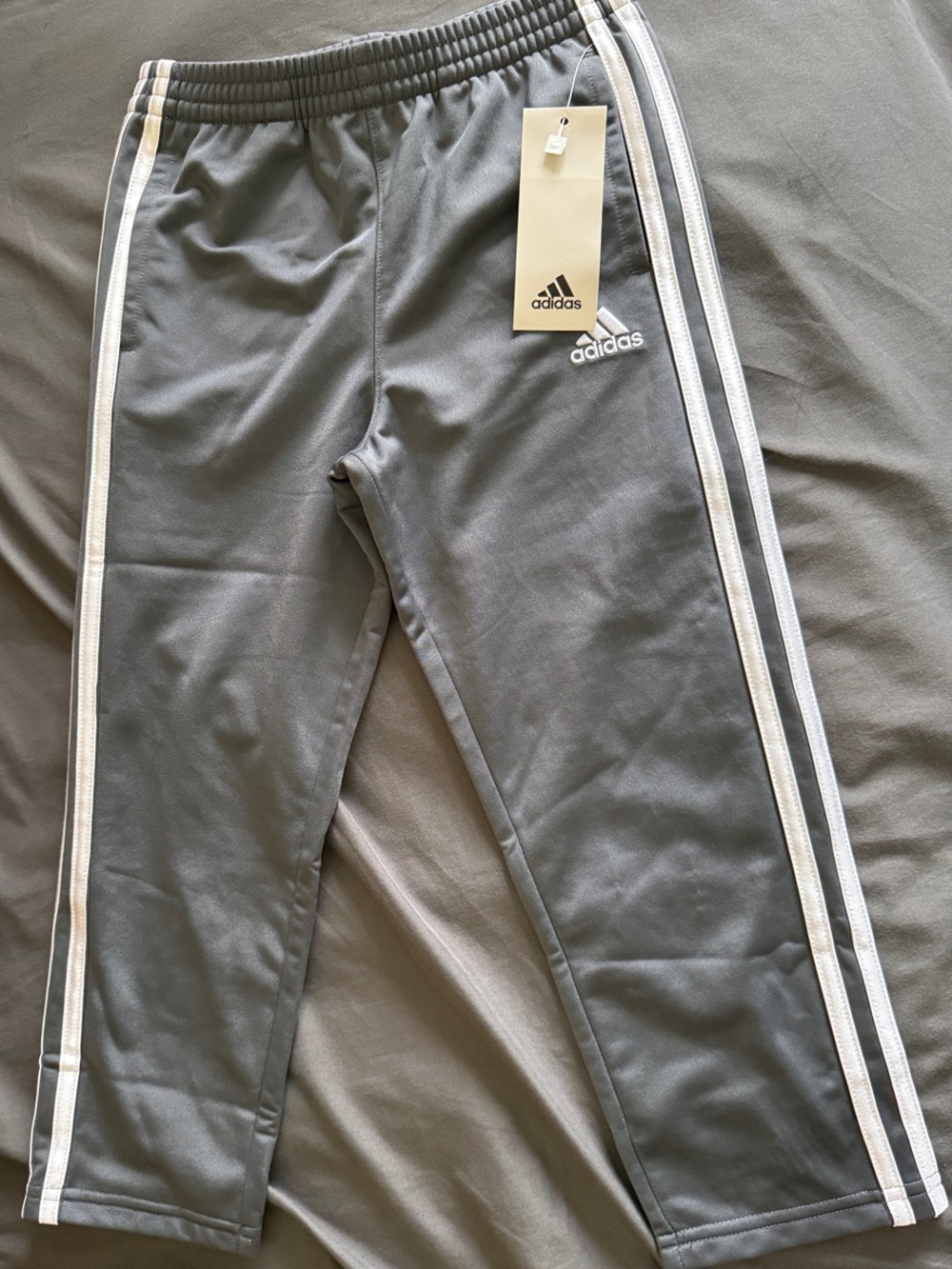 adidas Kids Gray Joggers with White Side Stripes